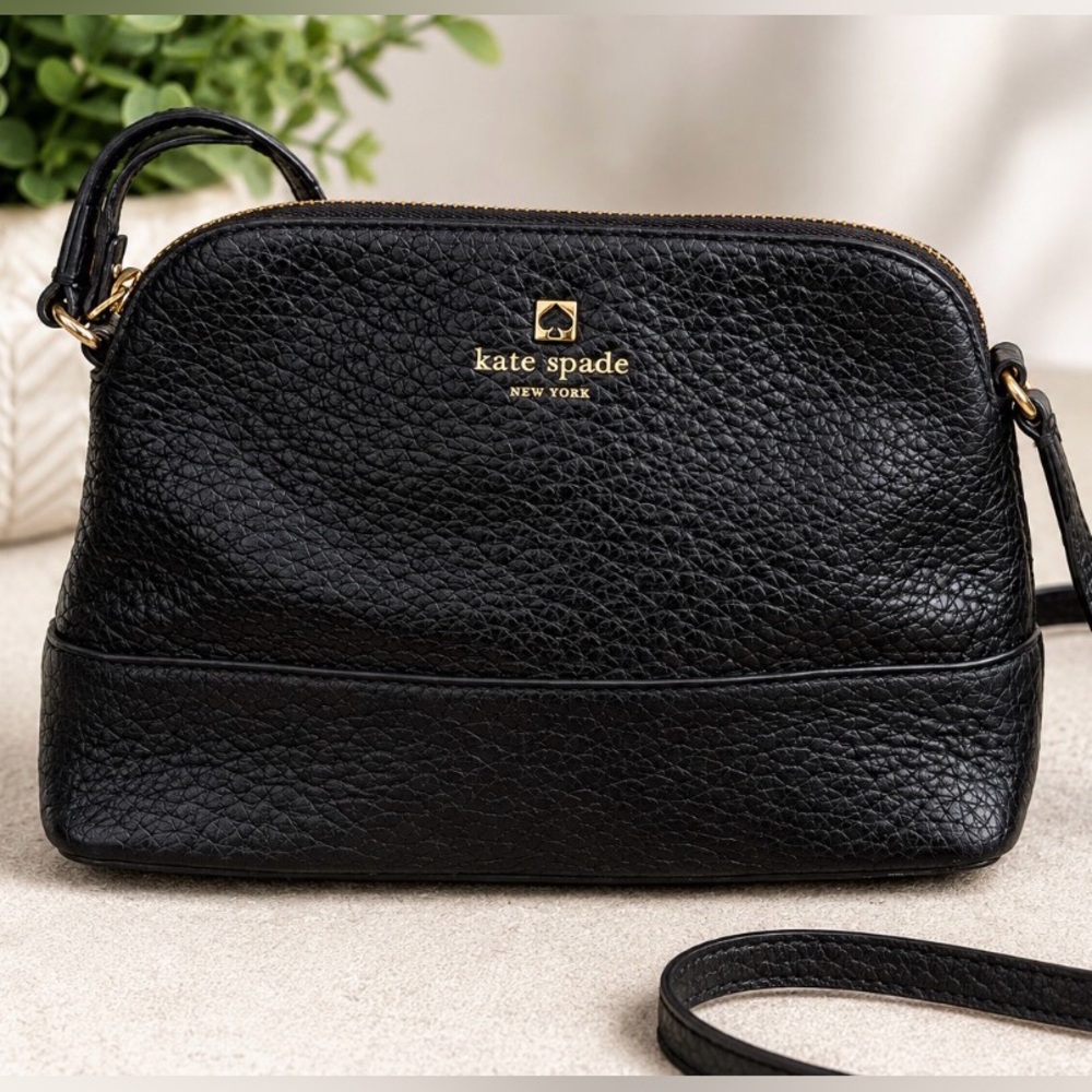 Kate Spade New York Black Pebbled Leather Satchel Crossbody Bag EUC